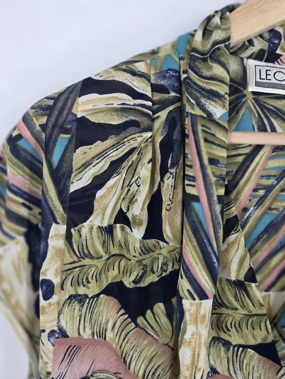 Vintage Le Caviar Tropical Palm Leaf Faux Wrap Blouse Women's M Resort Coastal - Picture 6 of 14